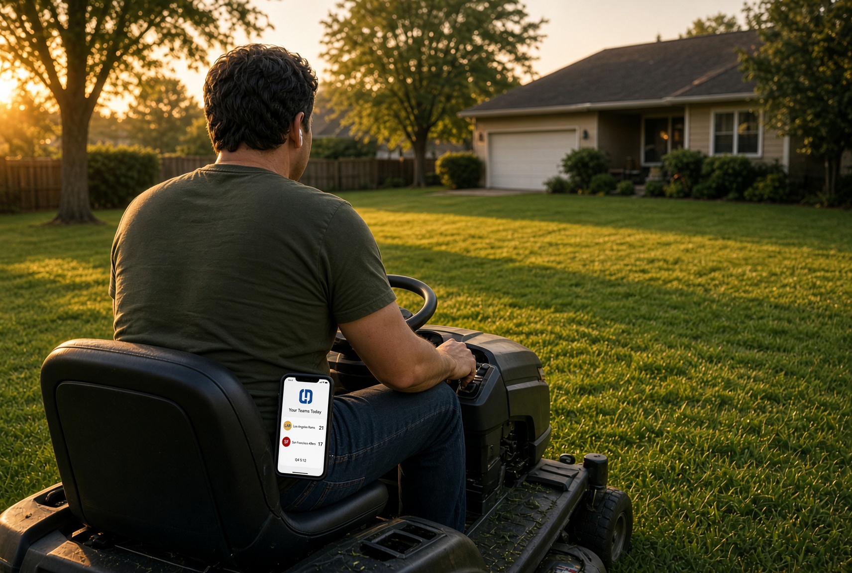 Listening to music while working in the yard as a score clip plays